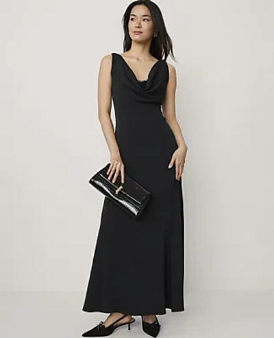 Ann Taylor Petite Lace Trim Cowl Neck Maxi Dress In Black