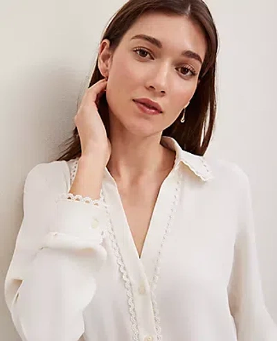 Ann Taylor Petite Lace Trim Essential Shirt