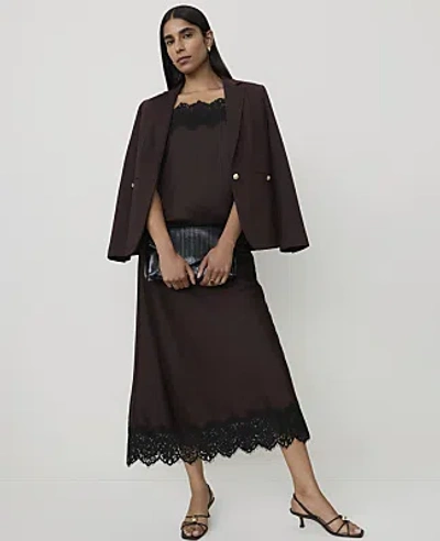 Ann Taylor Petite Lace Trim Midi Slip Skirt In French Mocha