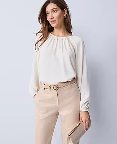 Ann Taylor Petite Lace Trim Mixed Media Blouse In White