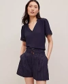 Ann Taylor Petite Lace Trim Mixed Media Top In Black