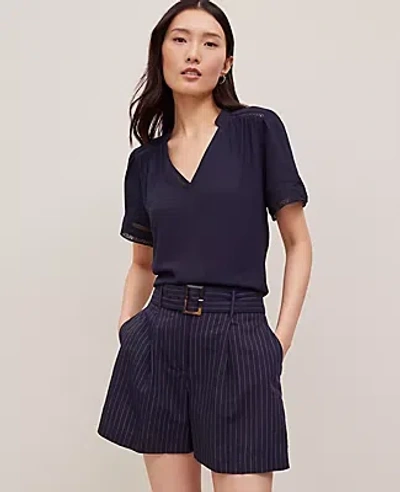 Ann Taylor Petite Lace Trim Mixed Media Top In Black