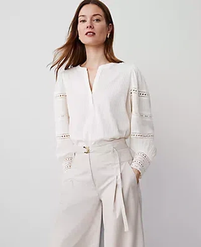 Ann Taylor Petite Lace Trim Popover Top In Winter White