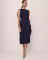 Ann Taylor Petite Lace Trim Satin Midi Dress In Blue