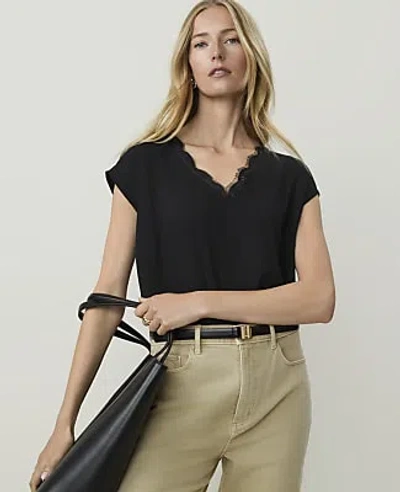 Ann Taylor Petite Lace Trim Shell Top In Black