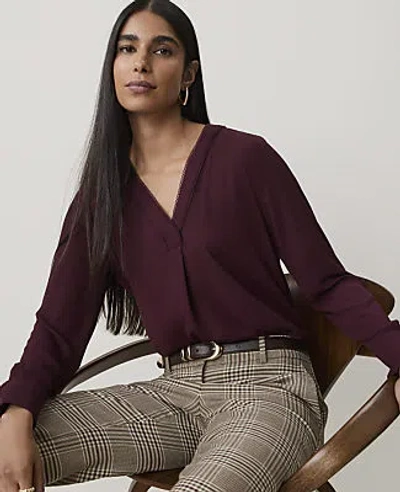 Ann Taylor Petite Lace Trim Top In Burgundy