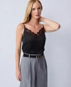 Ann Taylor Petite Lace Trim V-neck Tank Top In Black
