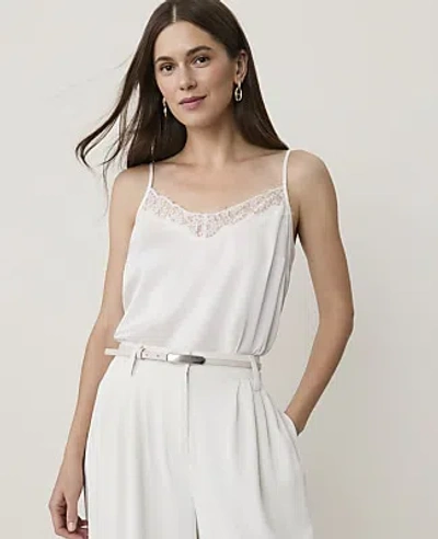Ann Taylor Petite Lace Trim V-neck Tank Top In Winter White