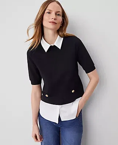 Ann Taylor Petite Layered Mixed Media Top In Black