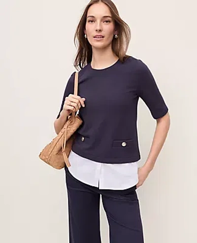 Ann Taylor Petite Layered Mixed Media Top In Black
