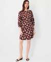 Ann Taylor Petite Leafed Linen Blend Puff Sleeve Shift Dress In Brown Stone