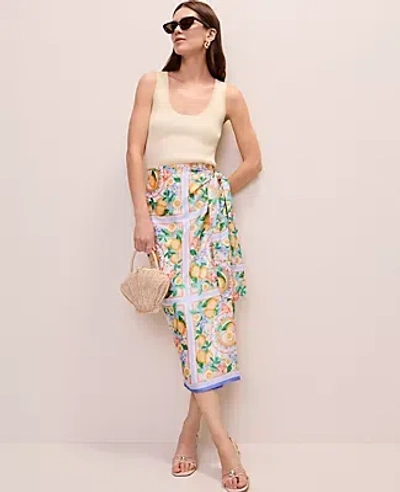 Ann Taylor Petite Lemon Print Wrap Effect Midi Skirt