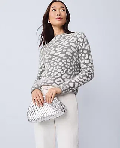 Ann Taylor Petite Leopard Print Sweater In Gray