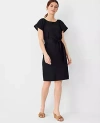 Ann Taylor Petite Linen Blend Boatneck Shift Dress In Black