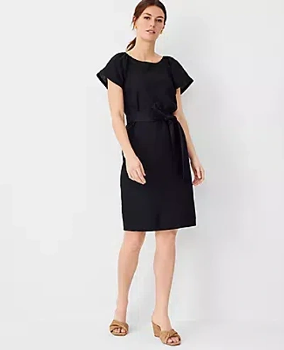 Ann Taylor Petite Linen Blend Boatneck Shift Dress In Black