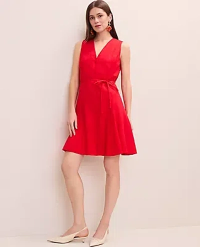 Ann Taylor Petite Linen Blend Flare Dress In Red
