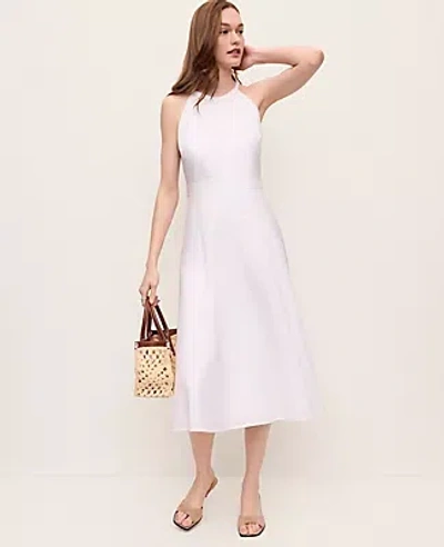 Ann Taylor Petite Linen Blend Halter Flare Midi Dress In White
