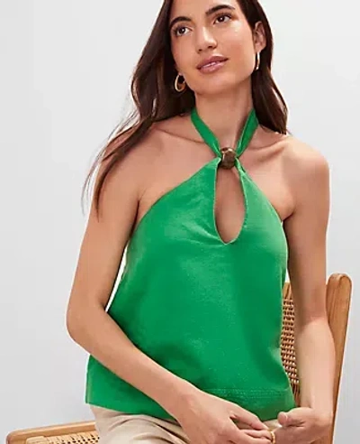 Ann Taylor Petite Linen Blend Halter Top In Green