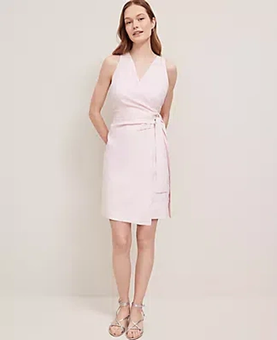 Ann Taylor Petite Linen Blend V-neck  Wrap Dress In Purple