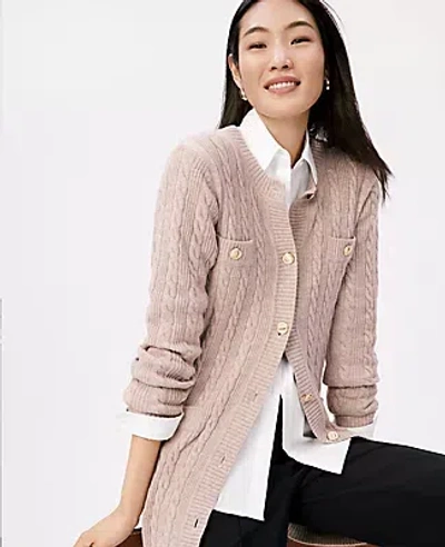 Ann Taylor Petite Long Cable Cardigan In Pink