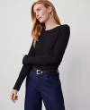 Ann Taylor Petite Long Sleeve Crew Neck Top In Black