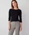 Ann Taylor Petite Long Sleeve Crew Neck Top In Black