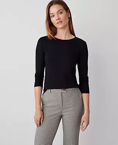 Ann Taylor Petite Long Sleeve Crew Neck Top In Black