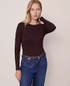 Ann Taylor Petite Long Sleeve Crew Neck Top In Brown