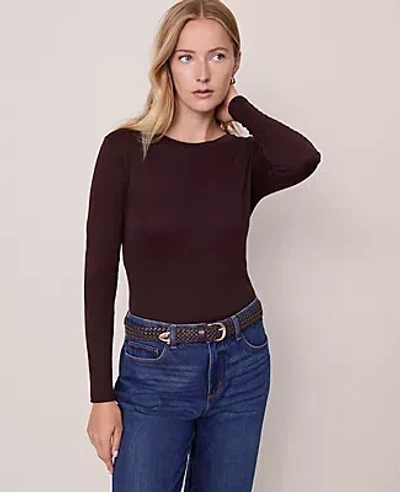 Ann Taylor Petite Long Sleeve Crew Neck Top In Brown
