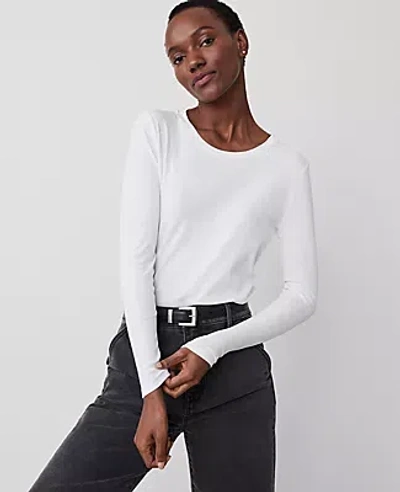 Ann Taylor Petite Long Sleeve Crew Neck Top In White
