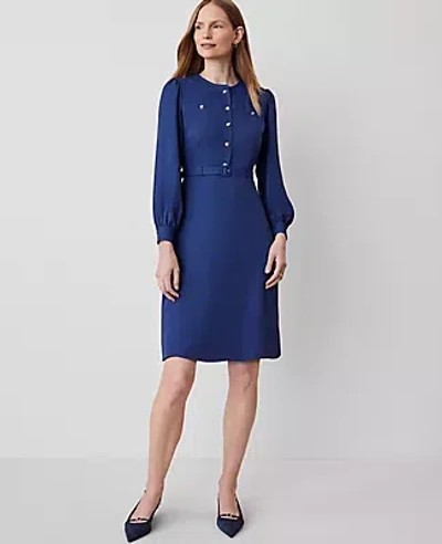 Ann Taylor Petite Long-sleeve Flare Dress In Calm Shores
