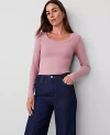 Ann Taylor Petite Long Sleeve Scoop Neck Tee In Foxglove