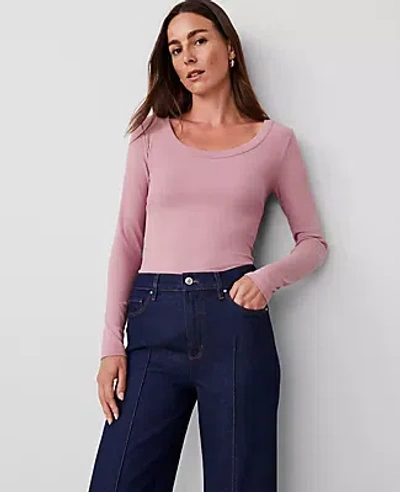 Ann Taylor Petite Long Sleeve Scoop Neck Tee In Foxglove