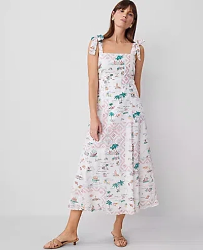 Ann Taylor Petite Map Print Flare Dress In Burnt Mauve