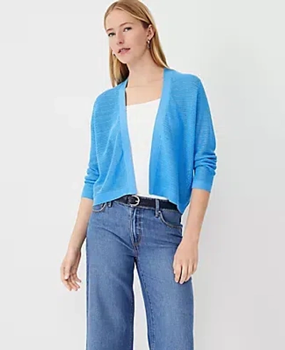 Ann Taylor Petite Mesh Stitch Open Cardigan In Cerulean Blue