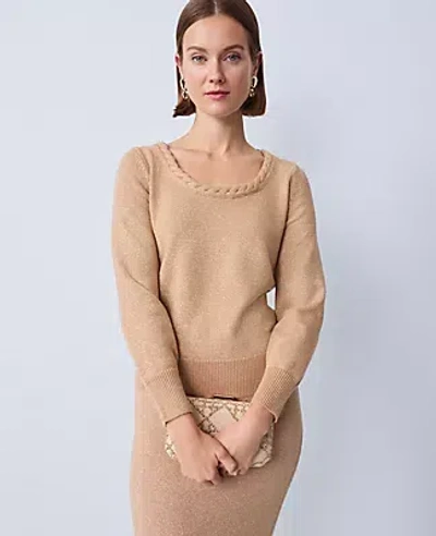 Ann Taylor Petite Metallic Braided Neck Sweater In Brown