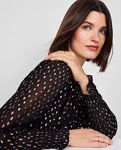 Ann Taylor Petite Metallic Clip Shirred Top In Black