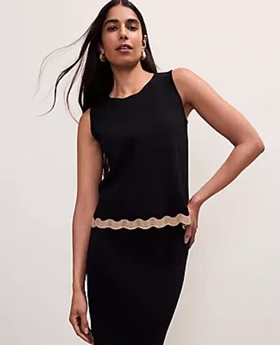 Ann Taylor Petite Metallic Trim Sweater Shell Top In Black