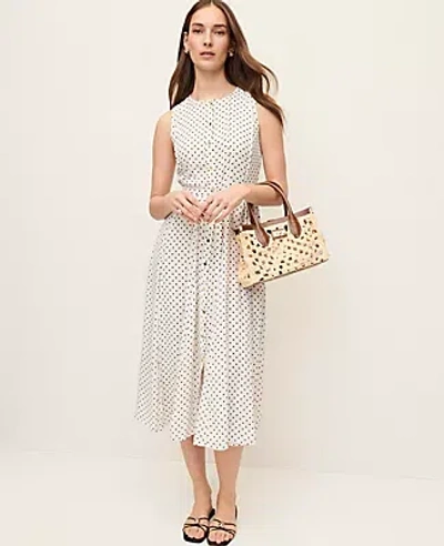 Ann Taylor Petite Micro Dot Flare Dress In White