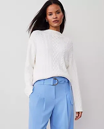 Ann Taylor Petite Mixed Cable Mock Neck Sweater In Winter White