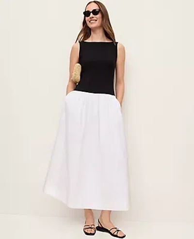 Ann Taylor Petite Mixed Media Boatneck Midi Dress In Black