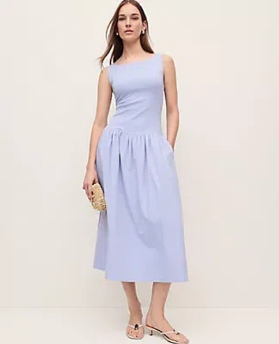 Ann Taylor Petite Mixed Media Boatneck Midi Dress In Blue