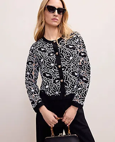 Ann Taylor Petite Mixed Media Cardigan In Black