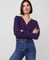 Ann Taylor Petite Mixed Media Chain Link Print Pleat Front Top In Midnight Mulberry