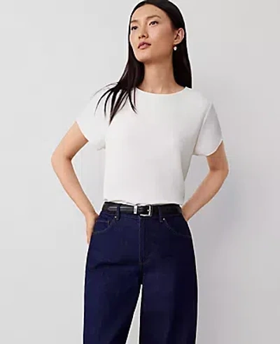 Ann Taylor Petite Mixed Media Crew Neck Tee In Winter White
