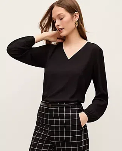 Ann Taylor Petite Mixed Media Embroidered Blouse In Black