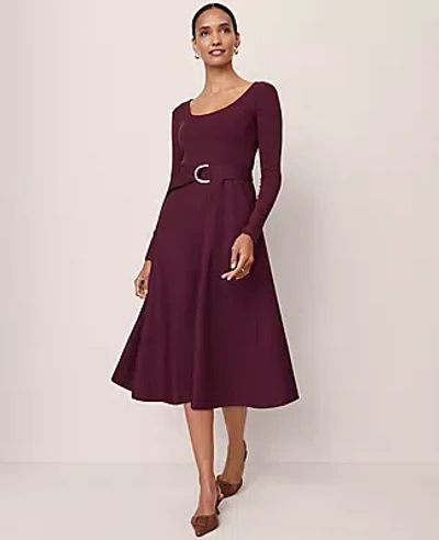 Ann Taylor Petite Mixed Media Flare Midi Dress In Purple