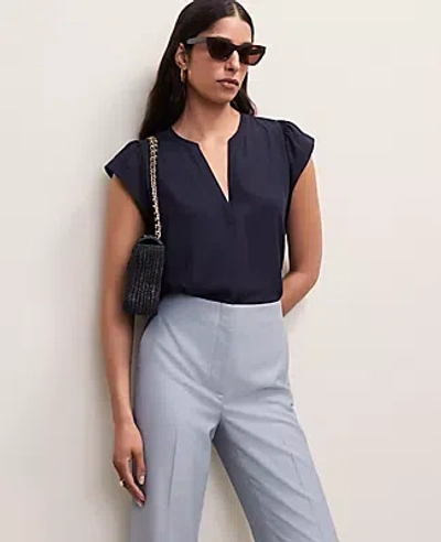 Ann Taylor Petite Mixed Media Flutter Sleeve Top In Black