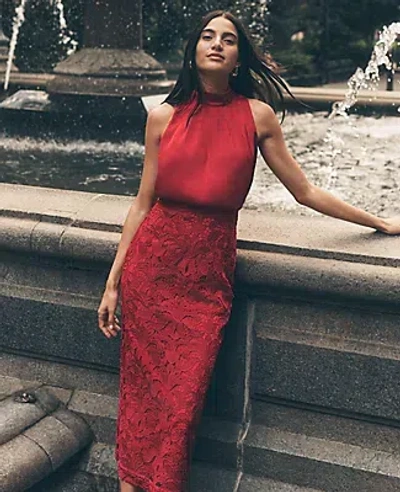 Ann Taylor Petite Mixed Media Halter Sheath Dress In Red