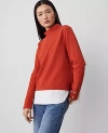Ann Taylor Petite Mixed Media Mock Neck Top In Fresh Clay
